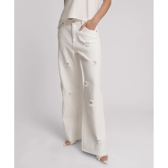 One Teaspoon Jackson Mid Waist Wide Leg Denim Jeans in Textured White (Size 26) - Picture 11 of 11